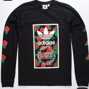 Adidas Rose Box Logo Long Sleeve Tee, black & red, size Small, EUC!